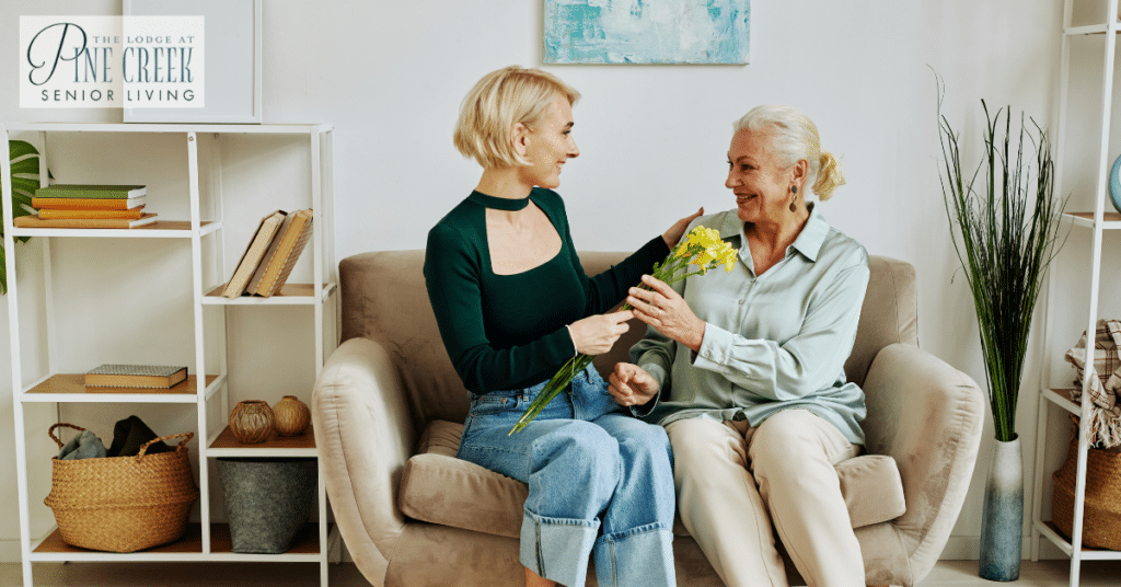 Visiting a loved one in memory care - a woman visiting her senior mother